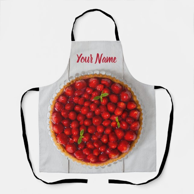 Delantal Torta de fresa con menta en madera blanca (Anverso)
