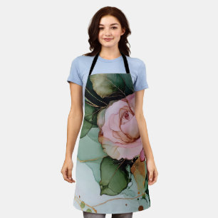 Delantal Torta nupcial floral de rosa rosa rubor romántico