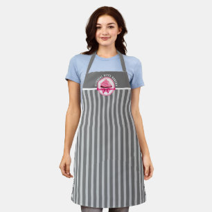 Delantal Torta rosada Curva Texto Rayos Gris Bakery Apron