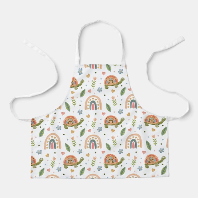 Delantal Tortuga color agua y patrón arcoiris (Anverso)