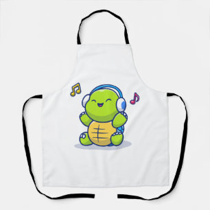 Delantal Tortuga Cuta Escuchando Música Con Auriculares