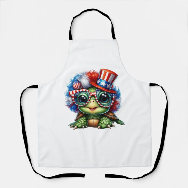 Delantal Tortuga divertida Patriótica Bandera de Estados Un (Anverso)