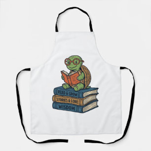 Delantal Tortuga Lectora Adorable en Libros Vector Vintage_