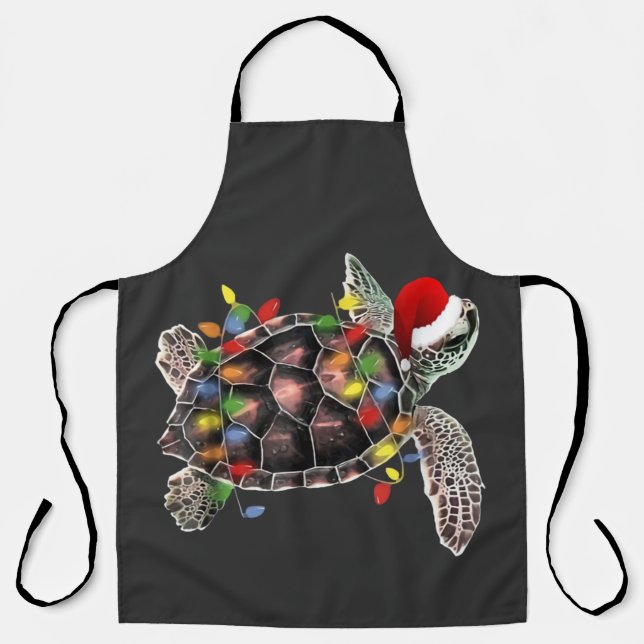 Delantal Tortuga marina llevando sombrero de Santa Hat Feli (Anverso)