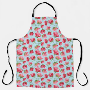 Delantal Tossed Crimson Red Watercolor Florals Polka Dots