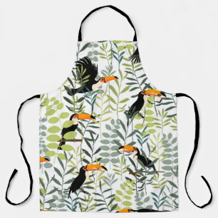 Delantal Toucanos en hojas verdes y ramas sin soldadura