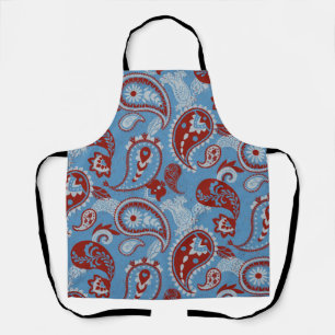 Delantal Tradicional Paisley Linocut Rojo Azul Blanco