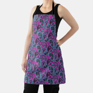 Delantal Tradicional Paisley Linocut Vivid Pink Dusky Blue
