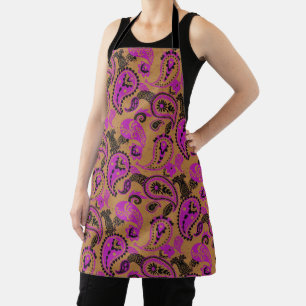 Delantal Tradicional Paisley Linocut Vivid Pink Mustard