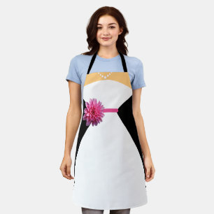 Delantal Traje de novia blanco con flor rosa y perlas