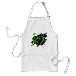 Delantal Treble and Bass Clef Musical Heart Green