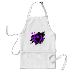 Delantal Treble and Bass Clef Musical Heart Purple