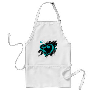 Delantal Treble and Bass Clef Musical Heart Turquoise
