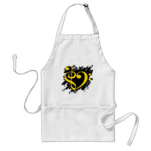 Delantal Treble and Bass Clef Musical Heart Yellow