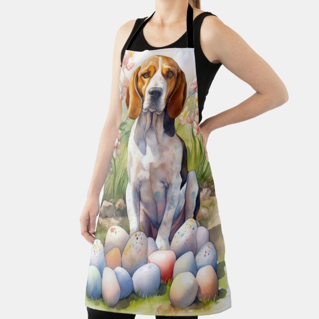 Delantal Treeing Walker Coonhound with Easter Eggs Holiday (in situ)