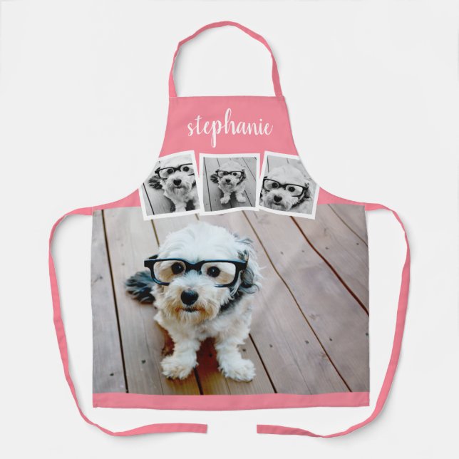 Delantal Trendy 4 Nombre de guión de Collage de fotos White (Anverso)