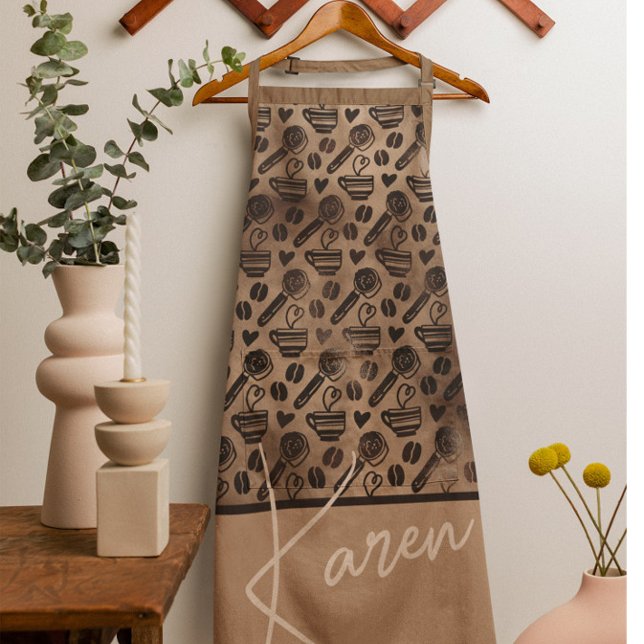 Delantal Trendy Coffee Lover Pattern Personalized Name Apro (Subido por el creador)