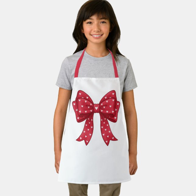 Delantal Trendy Coquette Red Ribbon Bow with White Hearts (in situ)
