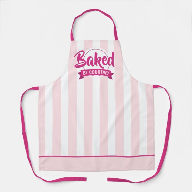 Delantal Trendy Pink Stripes Girly Bakery Chef Caterer (Anverso)