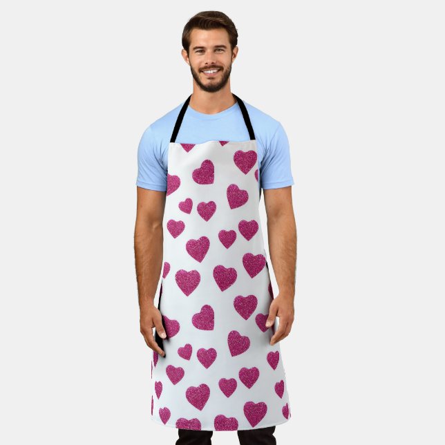 Delantal Trendy Valentine Pink Glitter Hearts on White (Gastado)