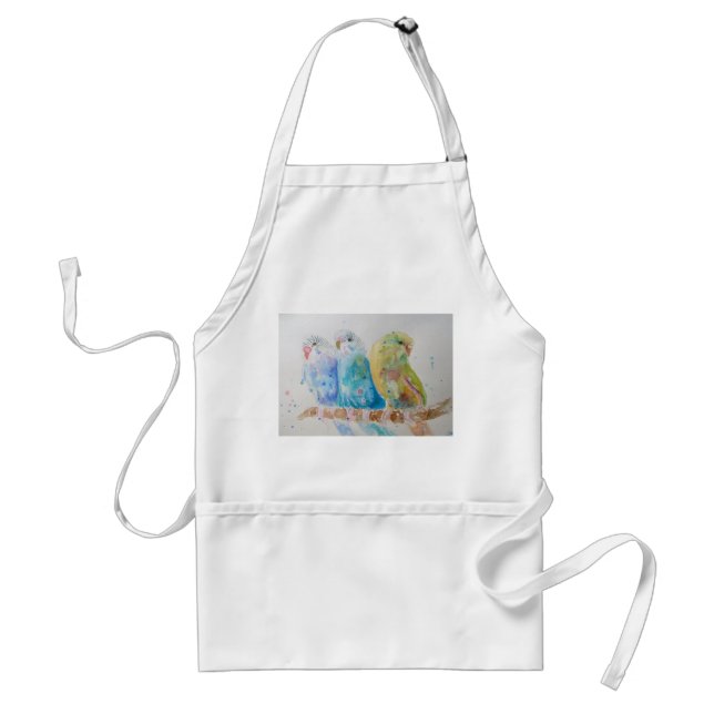 Delantal Tres Budgies sentados acuarela Cocina Apron (Frente)
