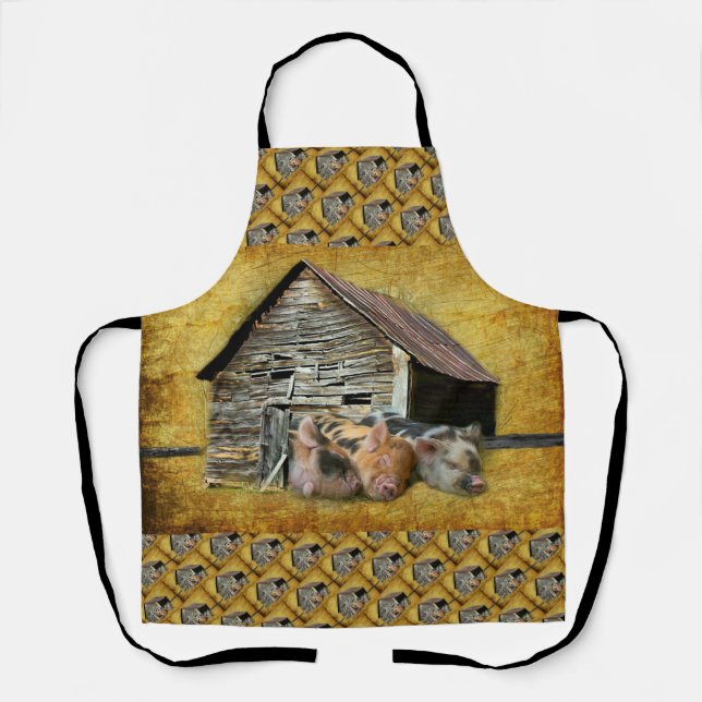 Delantal Tres Cerditos En El Rústico Barn Snoozing (Anverso)