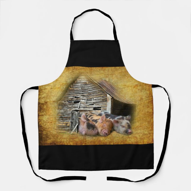 Delantal Tres Cerditos En El Rústico Barn Snoozing (Anverso)