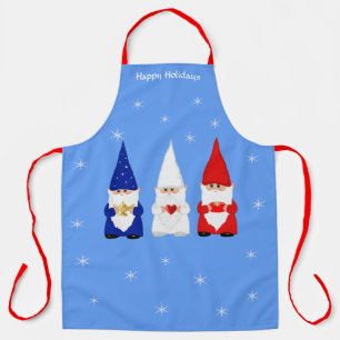 Delantal Tres Gnomos de Navidad en Azul Claro