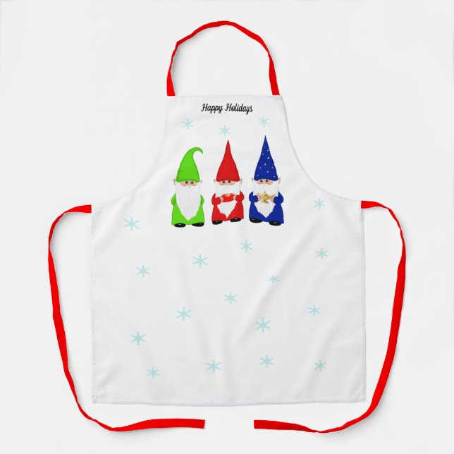 Delantal Tres Gnomos de Navidad en Blanco (Anverso)
