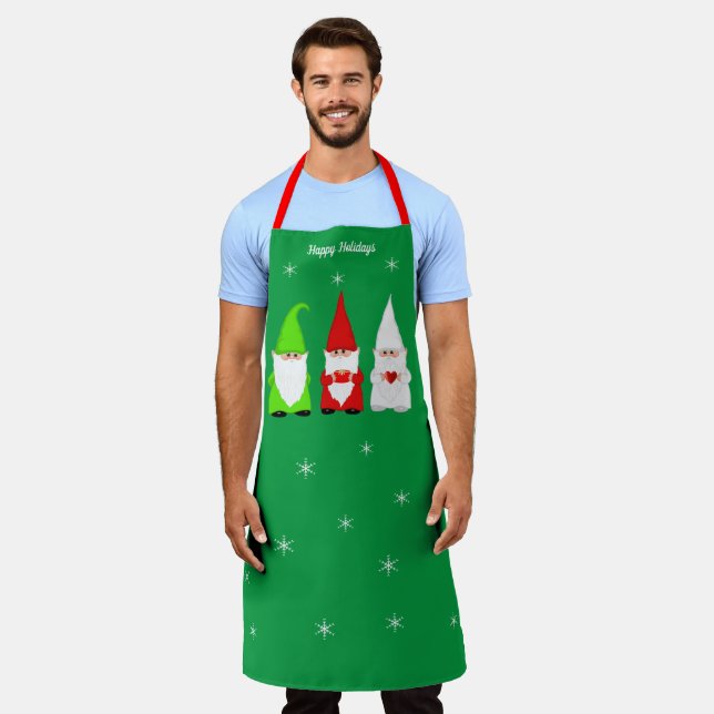Delantal Tres Gnomos de Navidad en Verde (Gastado)