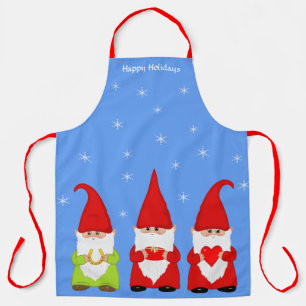 Delantal Tres Gnomos de Navidad y Copos de Nieve