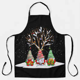 Delantal Tres gnomos nórdicos y su árbol de Navidad