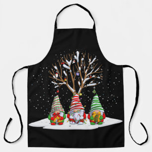 Delantal Tres gnomos nórdicos y su árbol de Navidad