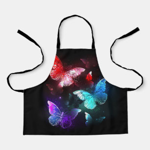 Delantal Tres mariposas brillantes en el fondo nocturno