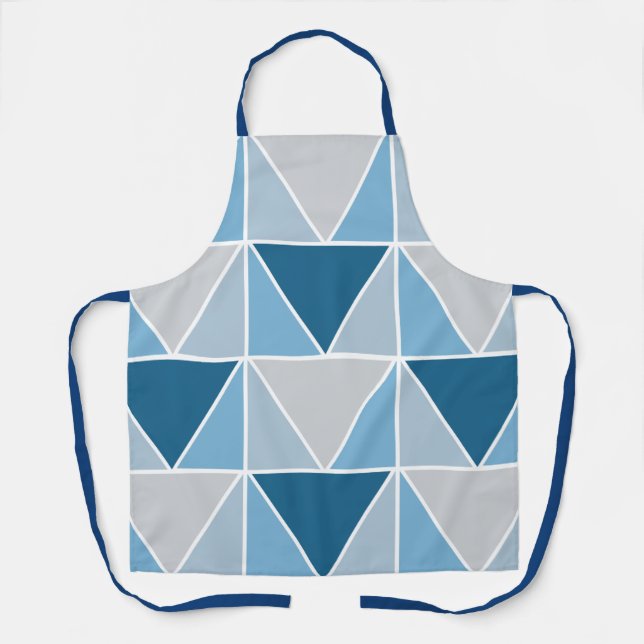 Delantal Triángulos geométricos azules grises de moda (Anverso)