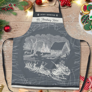 Delantal Trineo de Reno Gris Vintage Navidad