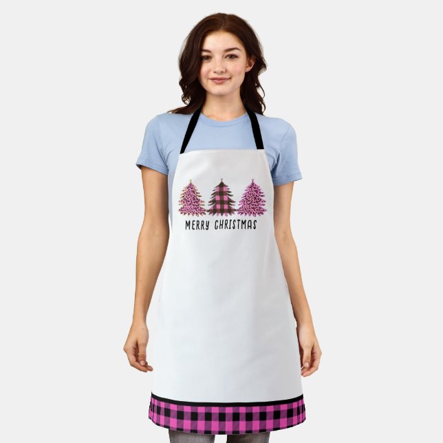 Delantal Trío de árbol de Navidad rosa y negro (Gastado)