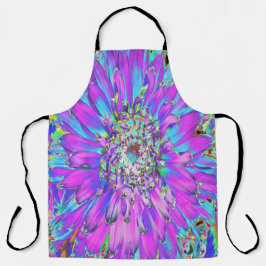Delantal Trippy Resumen Aqua, Lime Green y Purple Dahlia