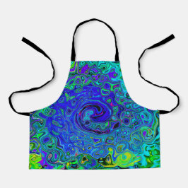 Delantal Trippy Violet Blue Abstract Retro Liquid Swirl