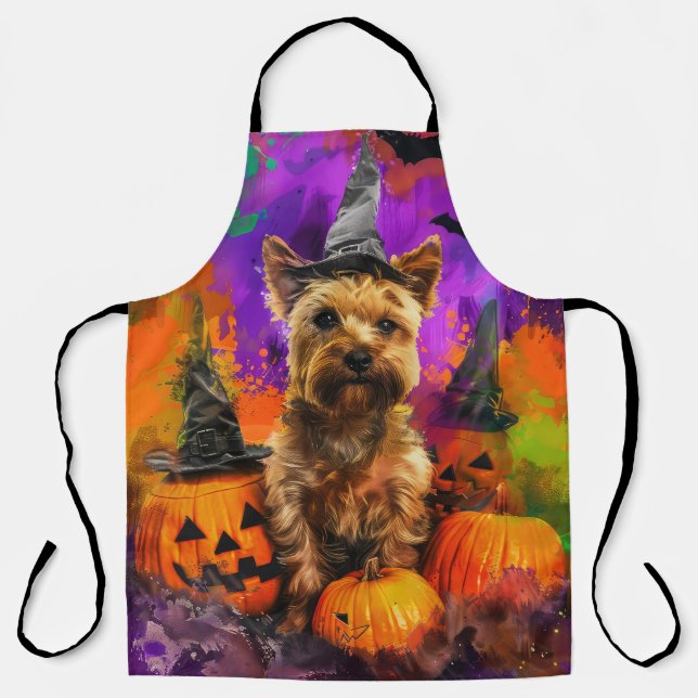Delantal Triste Cairn Terrier Dog Halloween Bruja Calabaza (Anverso)