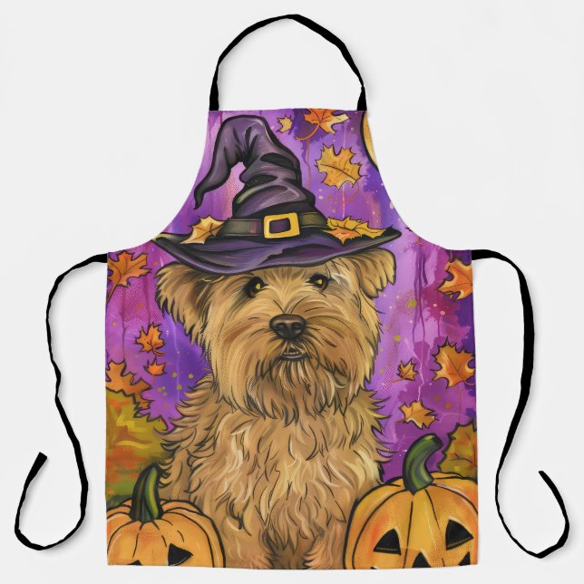 Delantal Triste Wheaten Terrier Dog Halloween Bruja Calabaz (Anverso)