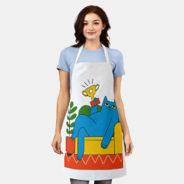 Delantal Trophy-Style Blue Cat Lounger - Apron
