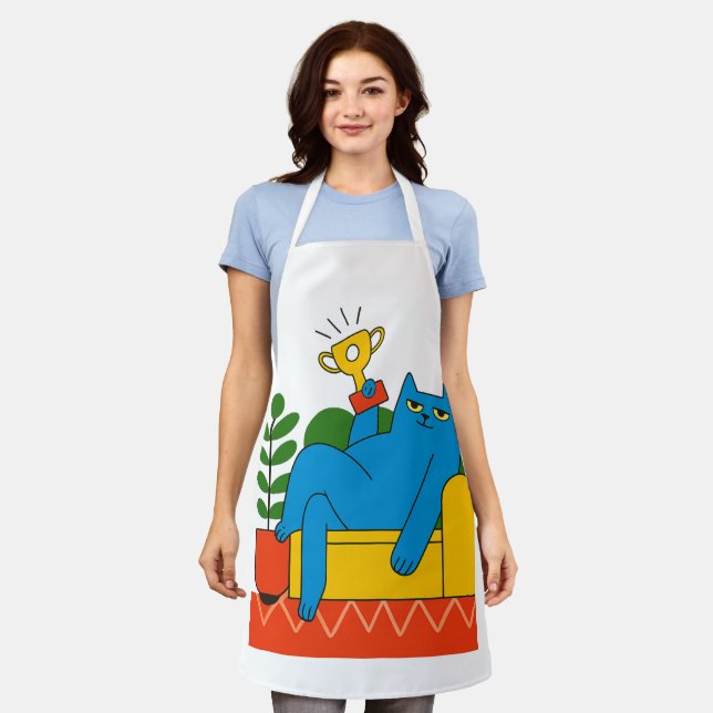 Delantal Trophy-Style Blue Cat Lounger - Apron (Gastado)