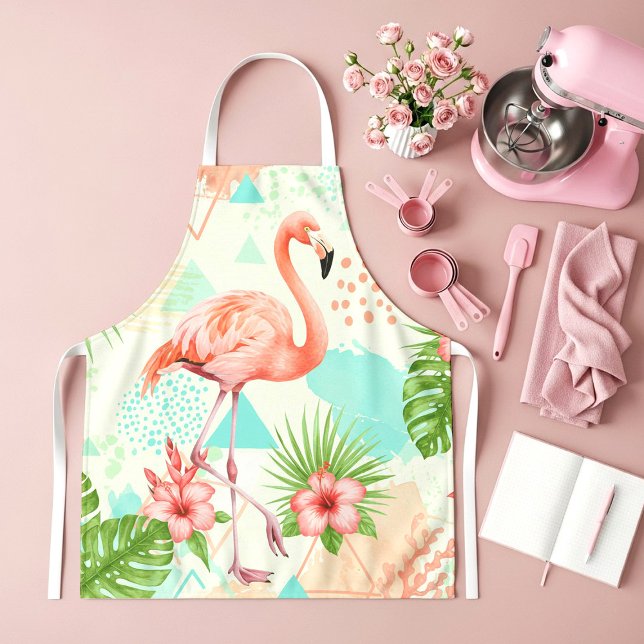 Delantal Tropical Flamingo Watercolor & Geometric Pattern (Subido por el creador)