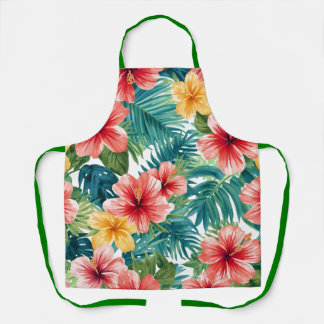 Delantal Tropical Hibiscus Watercolor Bright Floral Pattern