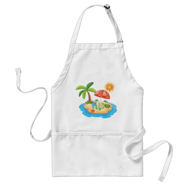 Delantal Tropical Island Beach Turtle Palm Tree Picnic (Frente)