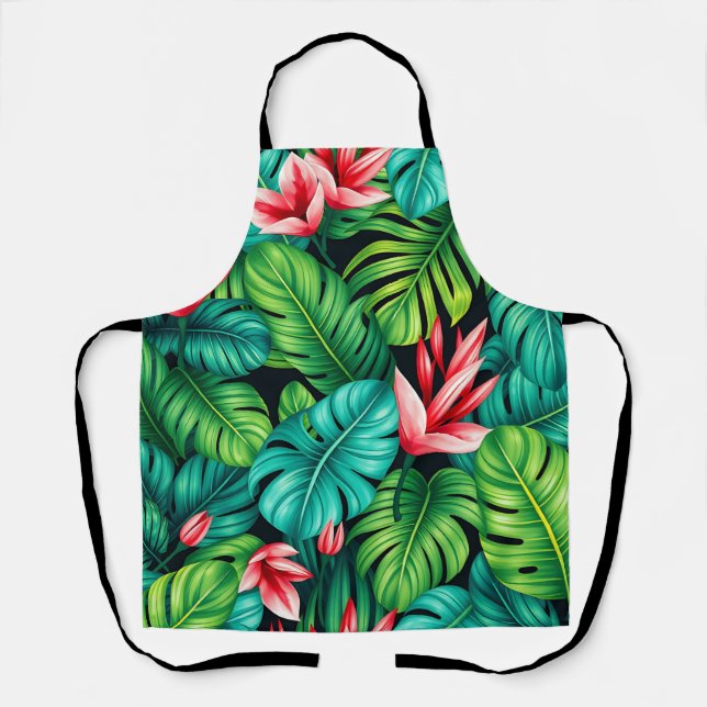 Delantal Tropical Monstera Heliconia Jungle Pattern (Anverso)