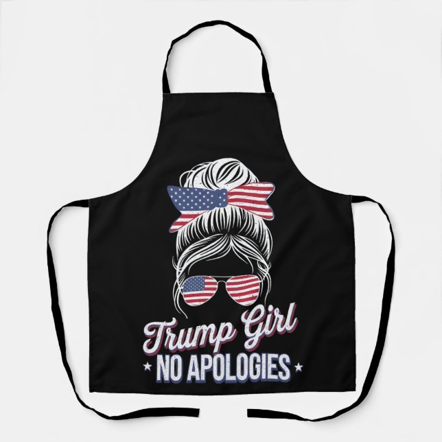 Delantal Trump Chica sin disculpas desordenado Bun Retro Vi (Anverso)