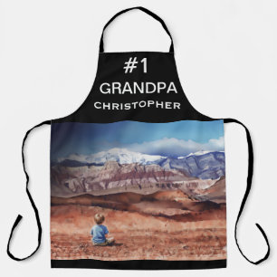 Delantal Tu Foto, #1 ABUELO, Nombre, Foto de Niño y Montaña