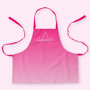 Delantal Tu nombre lindo personalizable rosa ombre y monogr